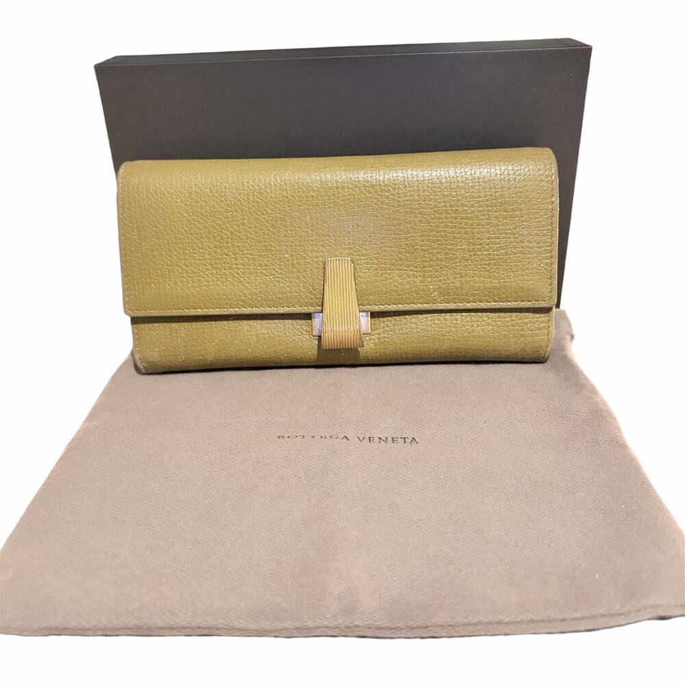 Bottega Veneta Palmellato Leather Continental Wallet Olive Brown w Box & Dustbag